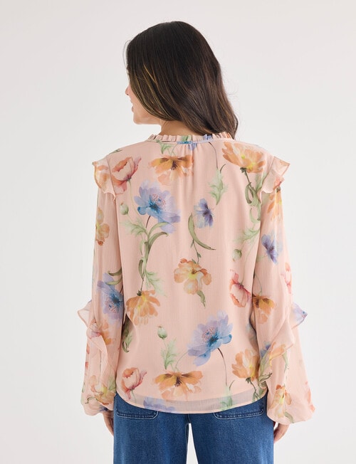 Whistle Floral Long Sleeve Ruffle Top, Peach Dusk product photo View 02 L