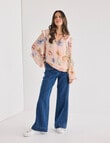 Whistle Floral Long Sleeve Ruffle Top, Peach Dusk product photo View 03 S