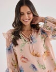 Whistle Floral Long Sleeve Ruffle Top, Peach Dusk product photo View 04 S