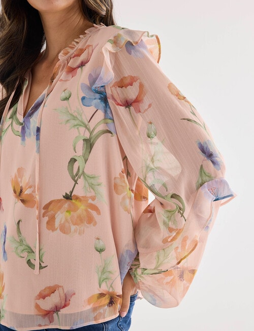 Whistle Floral Long Sleeve Ruffle Top, Peach Dusk product photo View 05 L