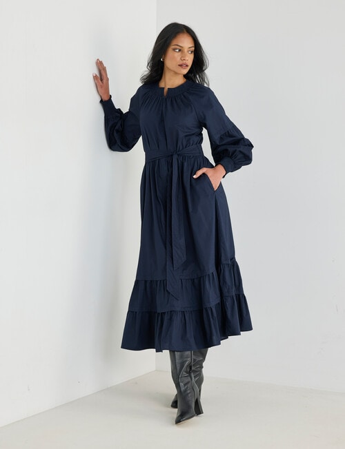 Whistle Pleats Midi Dress, Midnight product photo