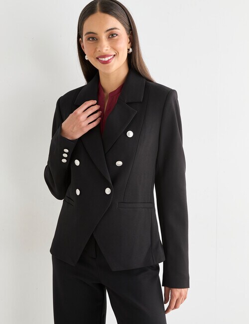 Whistle Long Sleeve Ponte Blazer, Black - Coats & Jackets