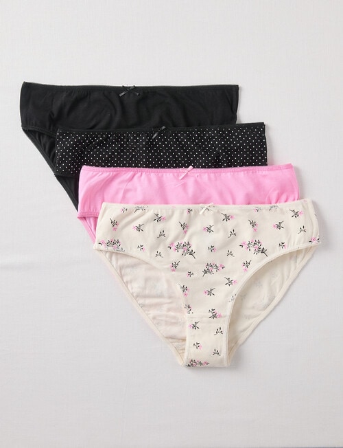 Lyric Dot Flower Hi-Cut Briefs, 4-Pack, Cream, Pink & Black product photo View 03 L