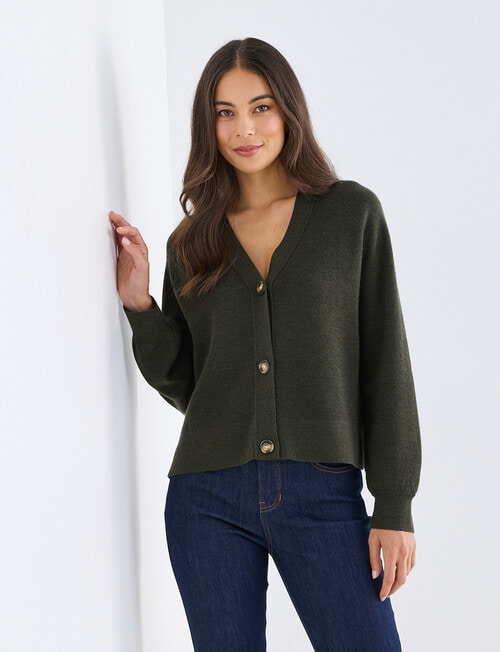 North South Merino Cropped Cardigan, Sea Kelp product photo