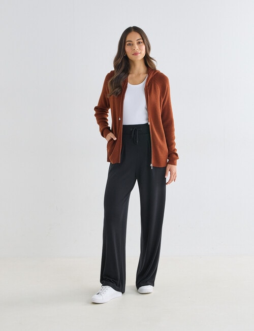 North South Merino Blend Ribbed Zip Thru Hoodie, Ginger Biscuit product photo View 03 L