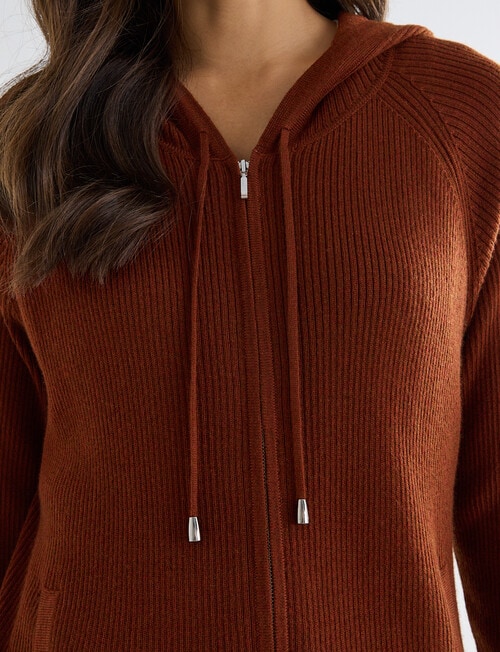 North South Merino Blend Ribbed Zip Thru Hoodie, Ginger Biscuit product photo View 04 L