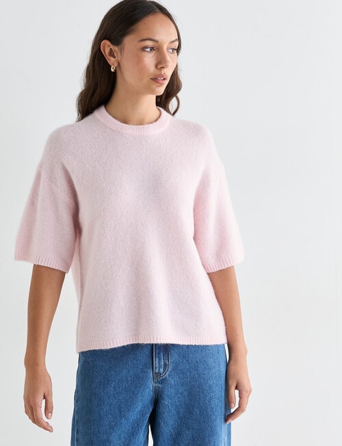 Mineral Boxy Oversized Alpaca Tee, Baby Pink product photo