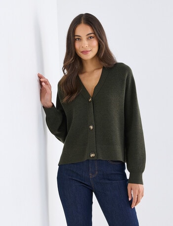 North South Merino Cropped Cardigan, Sea Kelp product photo