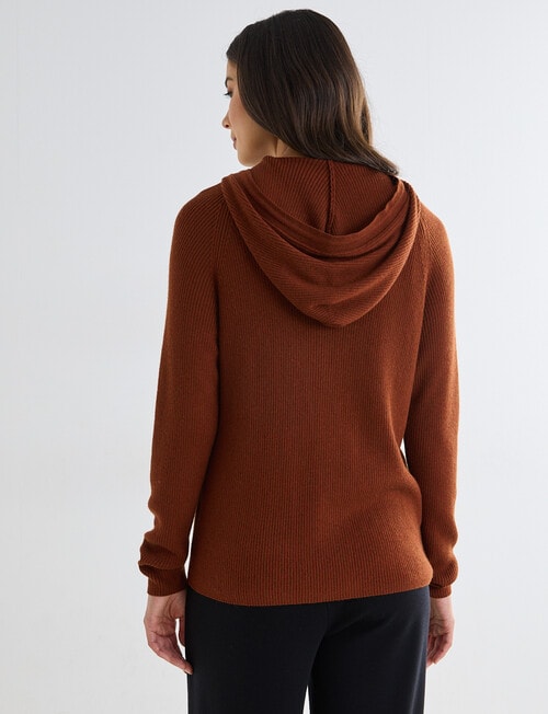 North South Merino Blend Ribbed Zip Thru Hoodie, Ginger Biscuit product photo View 02 L