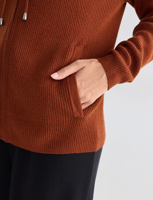 North South Merino Blend Ribbed Zip Thru Hoodie, Ginger Biscuit product photo View 05 L