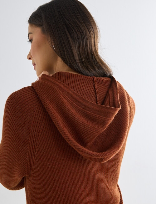 North South Merino Blend Ribbed Zip Thru Hoodie, Ginger Biscuit product photo View 06 L