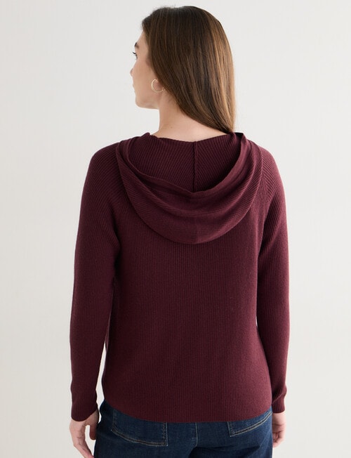 North South Merino Ribbed Zip Thru Hoodie, Cherry Lacquer product photo View 02 L