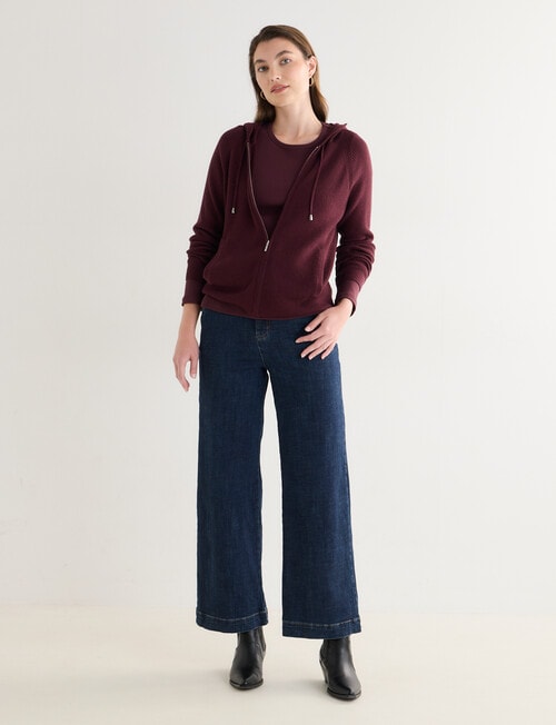 North South Merino Ribbed Zip Thru Hoodie, Cherry Lacquer product photo View 03 L