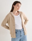 North South Merino Blend Ribbed Zip Thru Hoodie, Biscuit Melange product photo