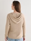 North South Merino Blend Ribbed Zip Thru Hoodie, Biscuit Melange product photo View 02 S