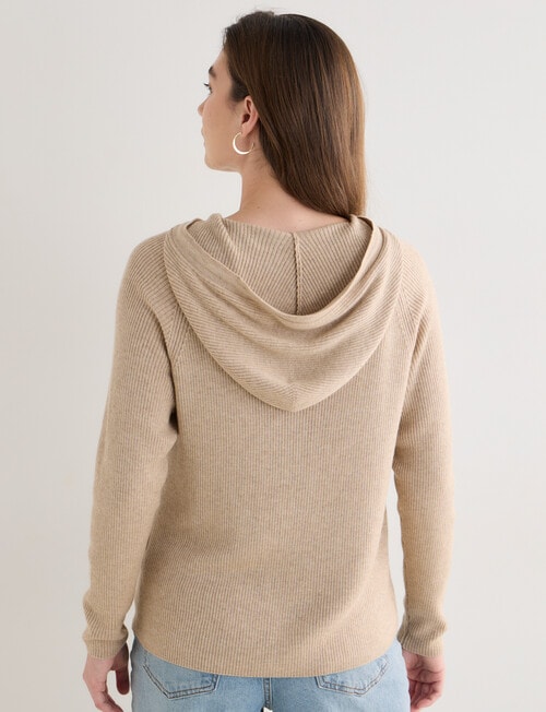 North South Merino Blend Ribbed Zip Thru Hoodie, Biscuit Melange product photo View 02 L