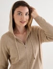 North South Merino Blend Ribbed Zip Thru Hoodie, Biscuit Melange product photo View 05 S