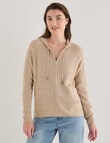 North South Merino Blend Ribbed Zip Thru Hoodie, Biscuit Melange product photo View 06 S