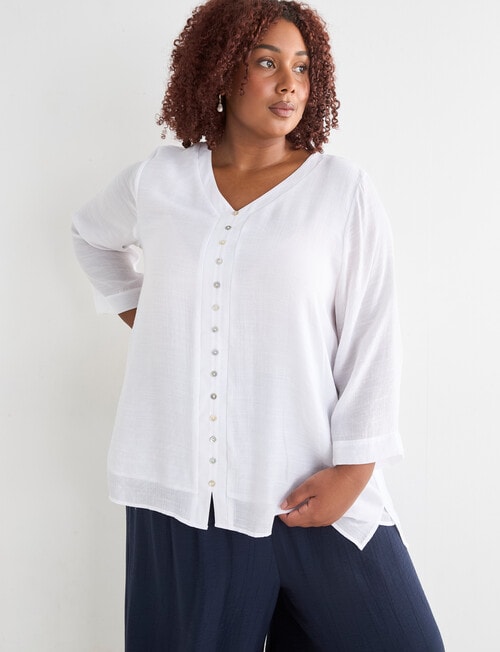 Studio Curve V-Neck Button Front Blouse, White product photo