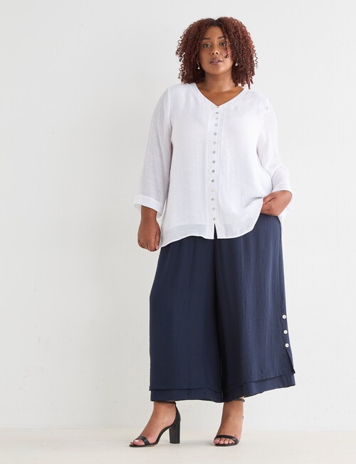 Studio Curve V-Neck Button Front Blouse, White product photo View 03 L