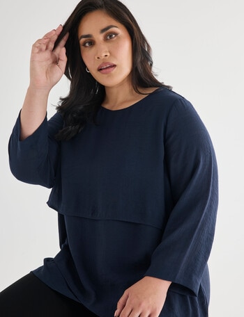 Studio Curve Layered Top, Navy product photo