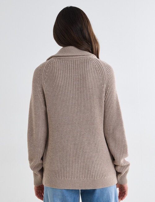 North South Merino Blend Funnel Neck Zip Up Jumper, Tweed Marle product photo View 02 L