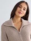 North South Merino Blend Funnel Neck Zip Up Jumper, Tweed Marle product photo View 04 S
