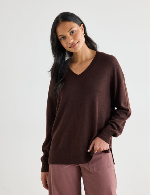 North South Merino V-Neck Sweater, Chocolate product photo View 04 L