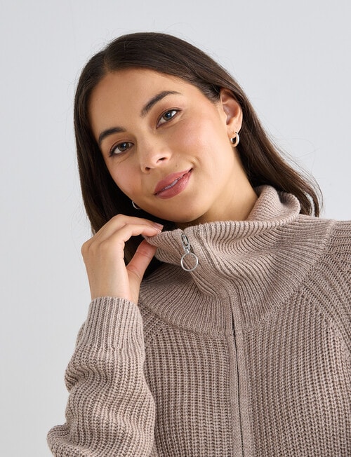 North South Merino Blend Funnel Neck Zip Up Jumper, Tweed Marle product photo View 05 L