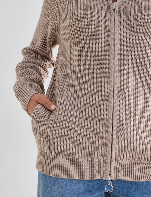 North South Merino Blend Funnel Neck Zip Up Jumper, Tweed Marle product photo View 06 L