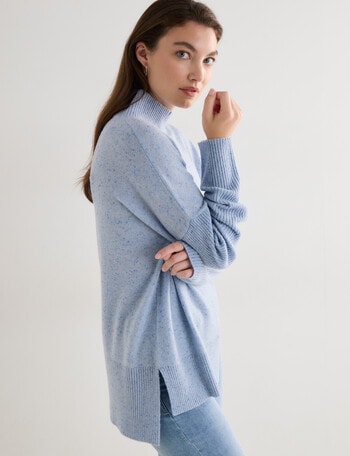 North South Merino Mock Neck Rib Nep Yarn Sweater, Blue Marle product photo