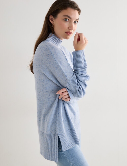 North South Merino Mock Neck Rib Nep Yarn Sweater, Blue Marle product photo