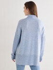 North South Merino Mock Neck Rib Nep Yarn Sweater, Blue Marle product photo View 02 S