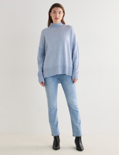 North South Merino Mock Neck Rib Nep Yarn Sweater, Blue Marle product photo View 03 L