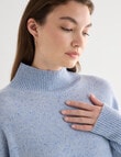 North South Merino Mock Neck Rib Nep Yarn Sweater, Blue Marle product photo View 04 S