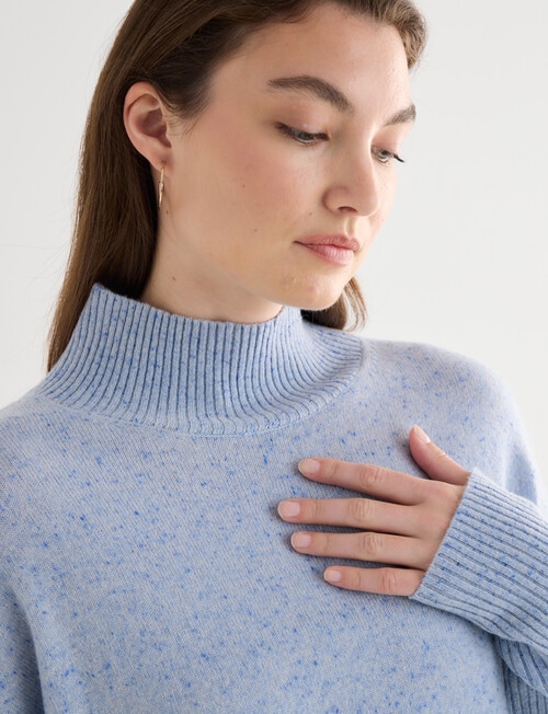 North South Merino Mock Neck Rib Nep Yarn Sweater, Blue Marle product photo View 04 L