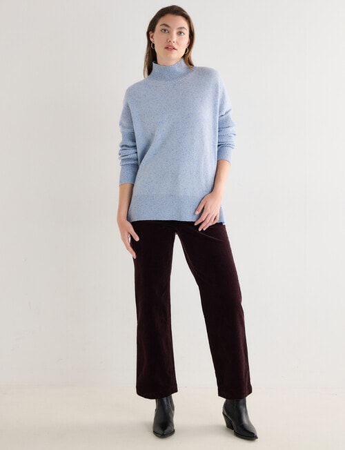 North South Merino Mock Neck Rib Nep Yarn Sweater, Blue Marle product photo View 07 L