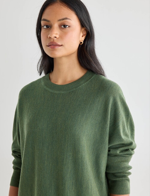 North South Merino Round Neck Sweater, Olive Green product photo