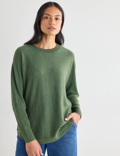 North South Merino Round Neck Sweater, Olive Green product photo View 05 L