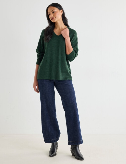 North South Merino V-Neck Sweater, Dark Forest product photo View 03 L