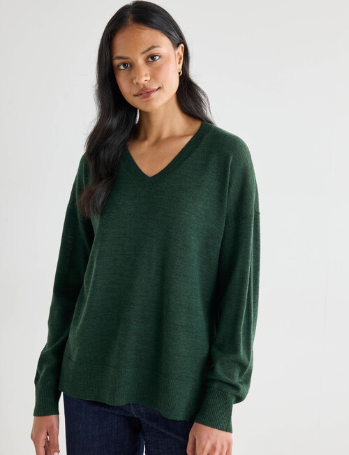 North South Merino V-Neck Sweater, Dark Forest product photo View 04 L