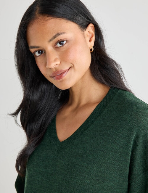 North South Merino V-Neck Sweater, Dark Forest product photo View 05 L