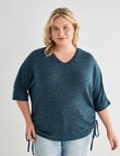 Studio Curve Supersoft 3/4 Sleeve Drawcord Side Top, Teal Marle product photo
