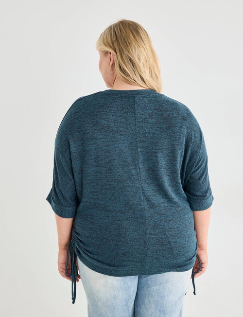 Studio Curve Supersoft 3/4 Sleeve Drawcord Side Top, Teal Marle product photo View 02 L