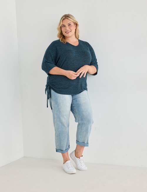 Studio Curve Supersoft 3/4 Sleeve Drawcord Side Top, Teal Marle product photo View 03 L