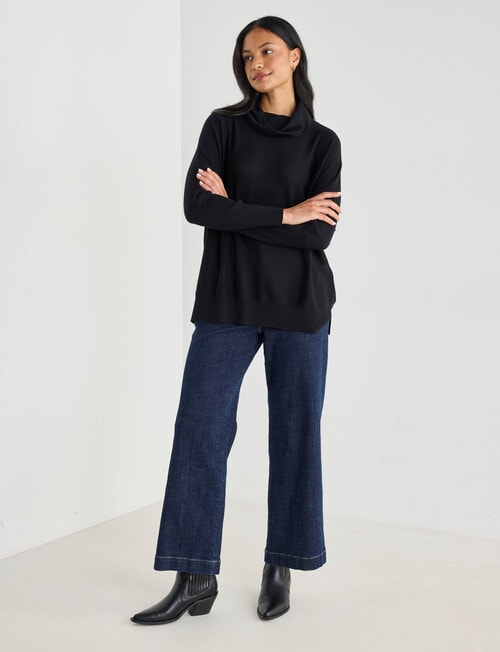 North South Merino Roll Neck Jumper, Black product photo View 03 L