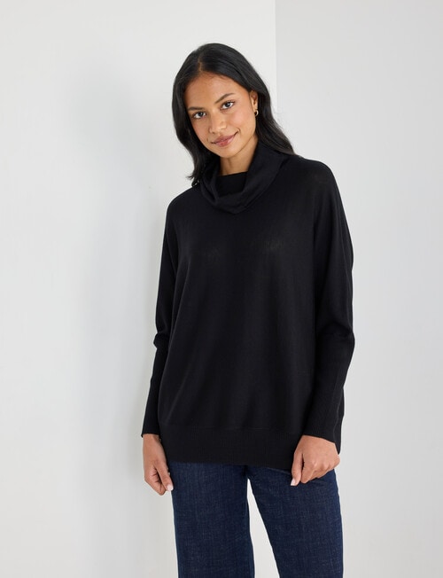 North South Merino Roll Neck Jumper, Black product photo View 04 L