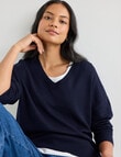 North South Merino V-Neck Sweater, Space Blue product photo