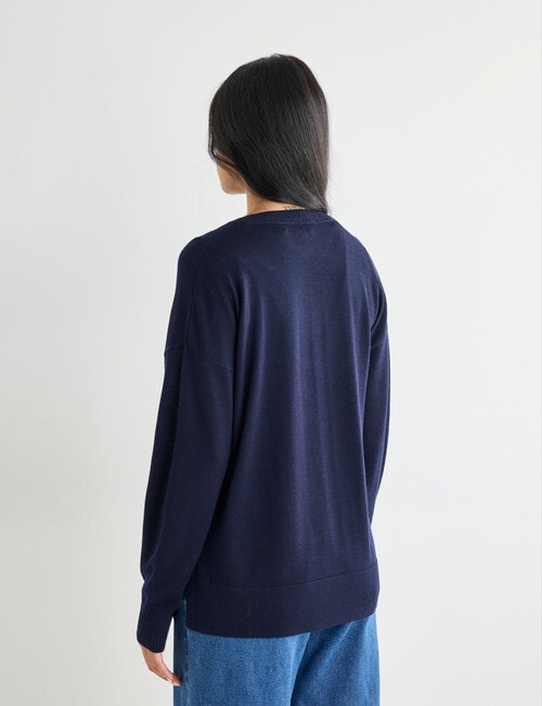North South Merino V-Neck Sweater, Space Blue product photo View 02 L