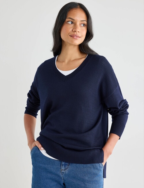 North South Merino V-Neck Sweater, Space Blue product photo View 04 L
